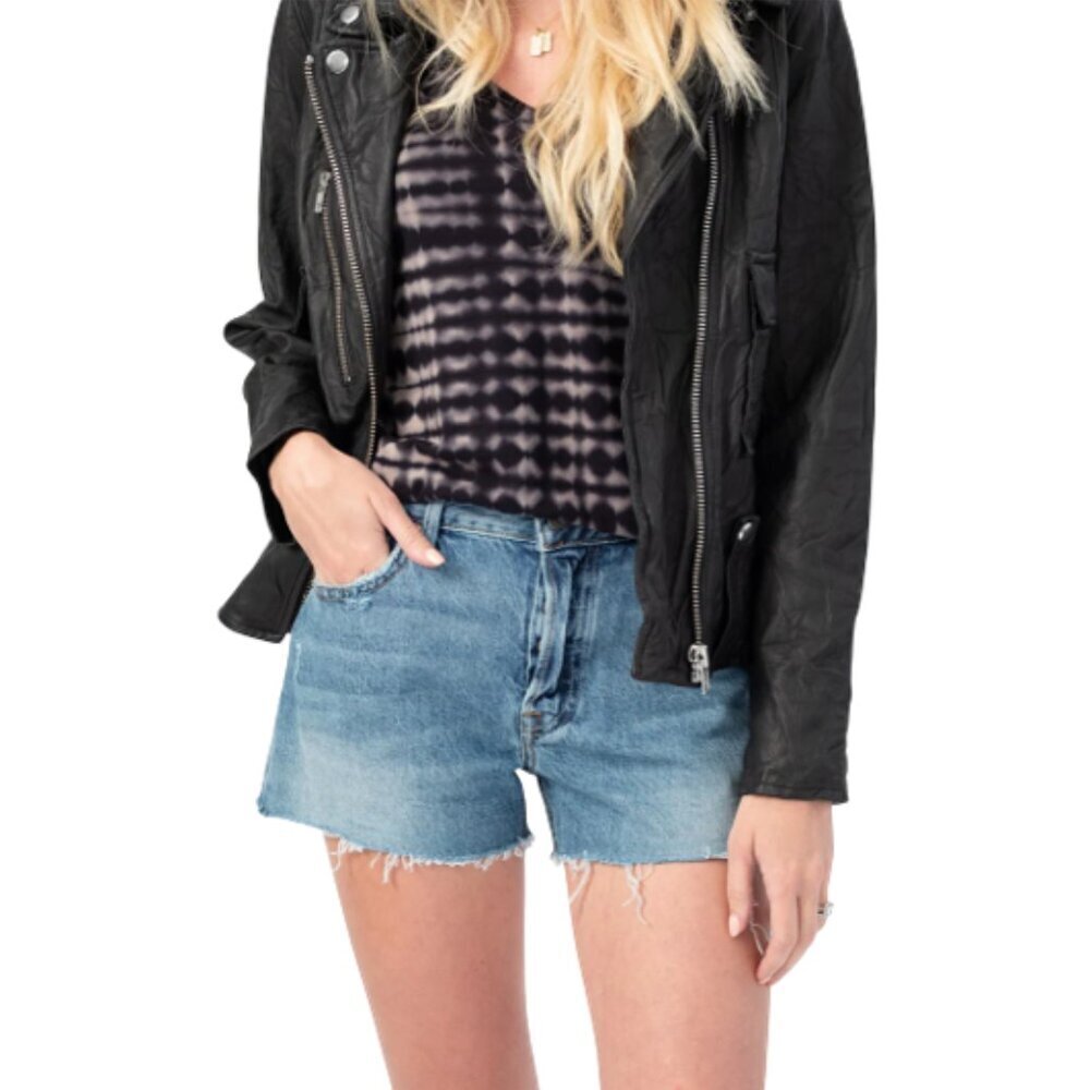 Grlfrnd | EUC High Rise Cut Off Denim Shorts With Slit in Blue Size 29